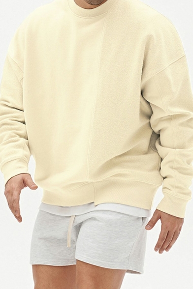 Men Comfy Sweatshirt Plain Long-sleeved Round Neck Oversized Sweatshirt