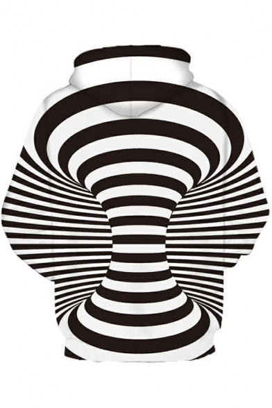 Novelty Mens Hoodie 3D Striped Pattern Long-Sleeved Baggy Round Collar Hooded Drawcord Hoodie
