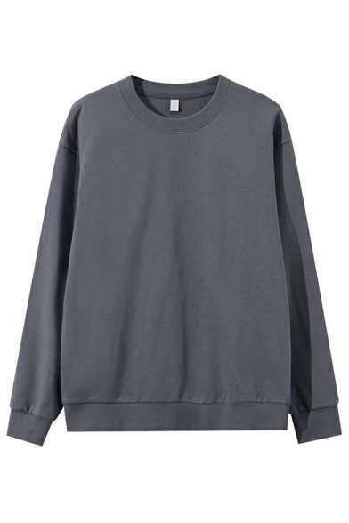 Simple Mens Sweatshirt Solid Color Long Sleeves Relaxed Fit Round Collar Pullover Sweatshirt