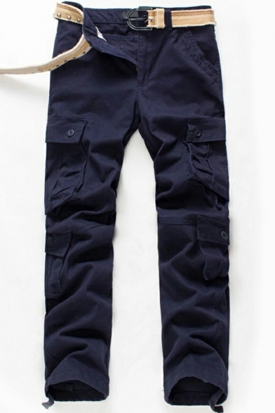 Simple Pants Whole Colored Pocket Detail Zip Placket Full Baggy Length Pants for Men