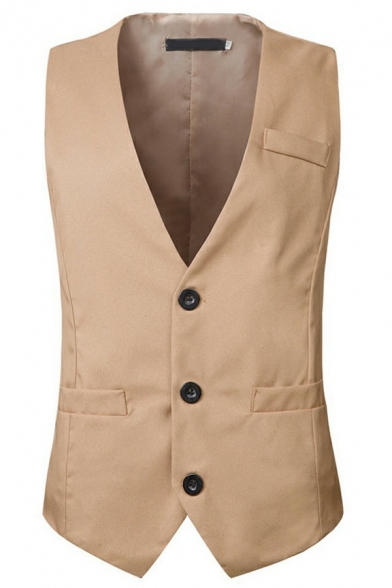 Urban Guys Suit Vest Solid Color Button Placket Pocket Detailed V-Neck Regular Fit Suit Vest