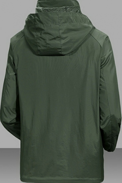 Basic Coat Solid Color Zip Front Long-Sleeved Regular Fit Hooded Coat for Men