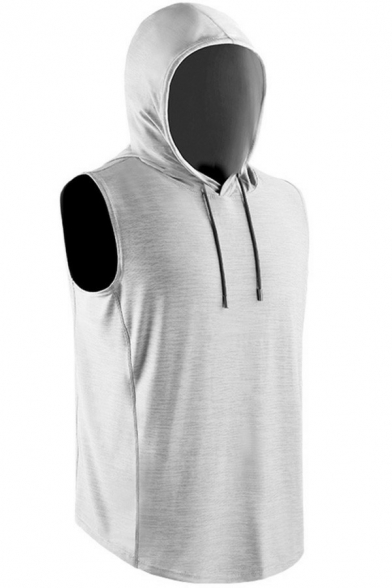 Fashionable Pure Color Men's Drawstring Hoodie Sleeveless  Relaxed Fitted Hooded Sweatshirt