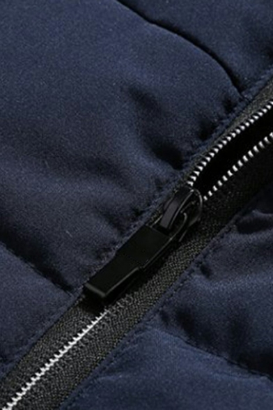 Formal Guys Coat Pure Color Stand Collar Rib Cuffs Zipper Placket Regular Fit Warm Coat