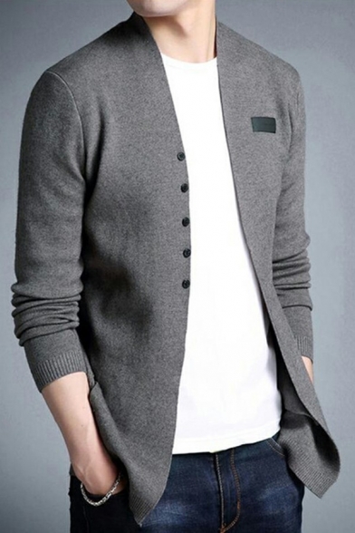 Freestyle Boys Cardigan Solid Color Label Designed Long-Sleeved Slim Fit Button Placket Cardigan