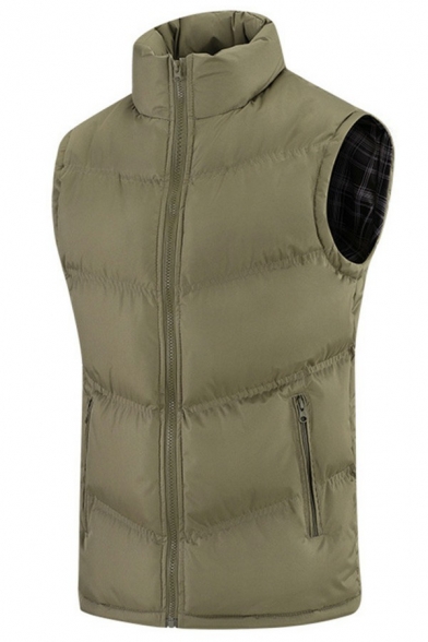 Freestyle Men's Vest Solid Color Zip Fly Stand Collar Pocket Embellish Regular Fitted Padded Vest