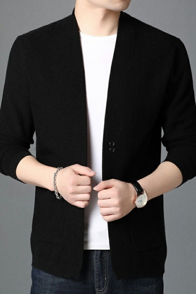 Men's Basic Cardigan Plain Button Fly V-Neck Side Pocket Regular Fit Long Sleeve Cardigan