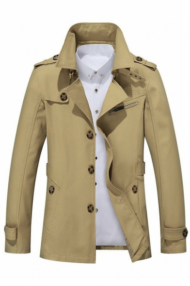Men's Formal Coat Plain Button-up Pocket Detailed Collar Long Sleeve Regular Coat