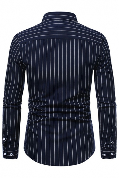 Men's Formal Shirt Stripe Pattern Button-down Collar Regular Long Sleeves Shirt