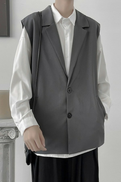 Mens Chic Vest Solid Color Notched Collar Single Breasted Relaxed Fitted Vest