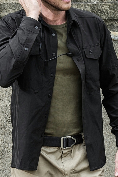 Popular Coat Logo Pattern Long Sleeve Spread Collar Button-up Flap Pockets Design Regular Fitted Coat for Men