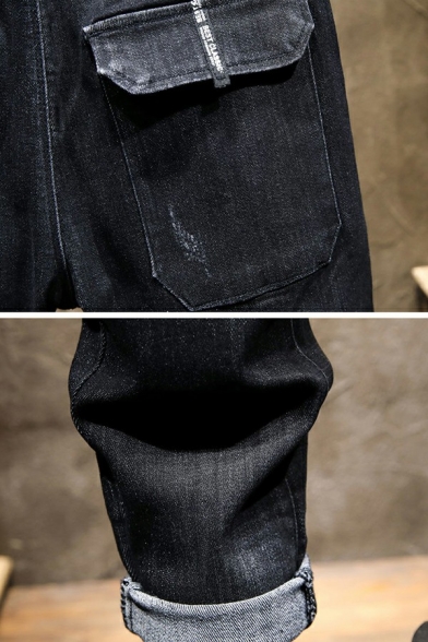 Retro Jeans Pants Drawstring Side Pocket Ankle Length Skinny-Cut Jeans Pants for Men