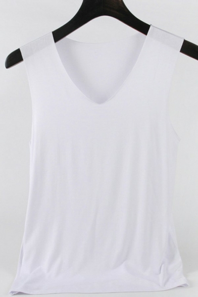 Vintage Pure Color Tank Top Sleeveless V Neck Regular Fitted Tank Top for Men