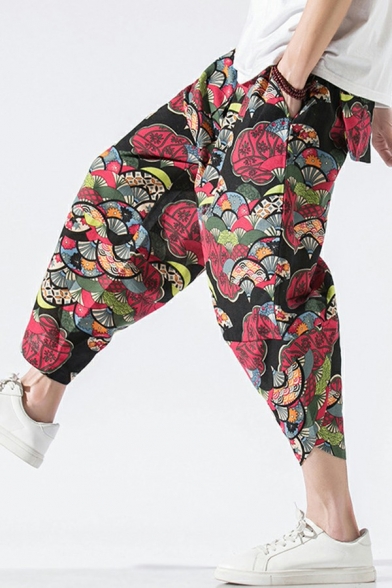 Boy's Freestyle Pants All Over Print Ethnic Style Mid Rise Ankle Length Baggy Tapered Pants