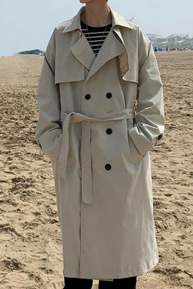 Boyish Trench Coat Whole Colored Double Breasted Long Length Relaxed Fit Trench Coat for Guys