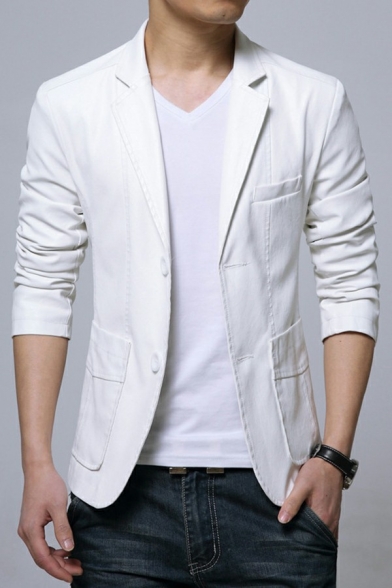 Guys Freestyle Jacket Pure Color Long Sleeve Double Button Collar Slimming PU Jacket