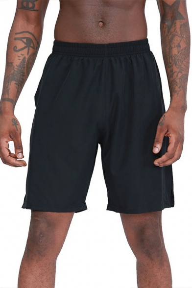 Guys Sportive Shorts Solid Elastic Waist Mid Rise Loose Fitted Shorts