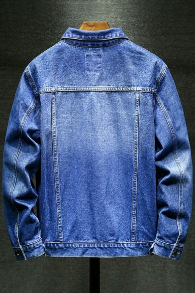 Leisure Mens Denim Jacket Solid Single Breasted Long Sleeves Side Pocket Regular Denim Jacket