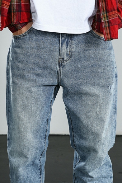 Men Dashing Denim Pants Plain Zip Fly Pocket Detailed Regular Fit Denim Pants