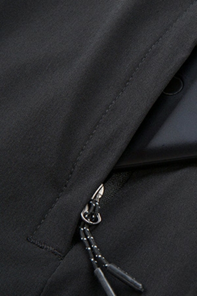 Men Urban Jacket Solid Color Drawstring Long Sleeve Skinny Zip-up Hooded Jacket for Men