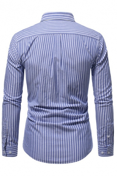 Modern Shirt Striped Print Point Collar Long Sleeves Slim Fit Button Closure Shirt for Guys