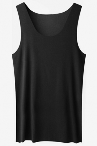 Street Look Mens Tank Pure Color Sleeveless Spoon Neck Straight Hem Relaxed Fit Tank