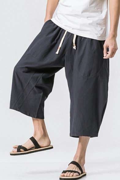 Casual Guy's Pants Whole Colored Drawstring Waist Ankle Length Mid Rise Pants