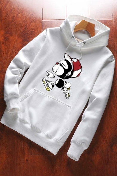 Casual Hoodie Cartoon Printed Long-sleeved Pocket Decoration Drawcord Relaxed Hoodie for Guys