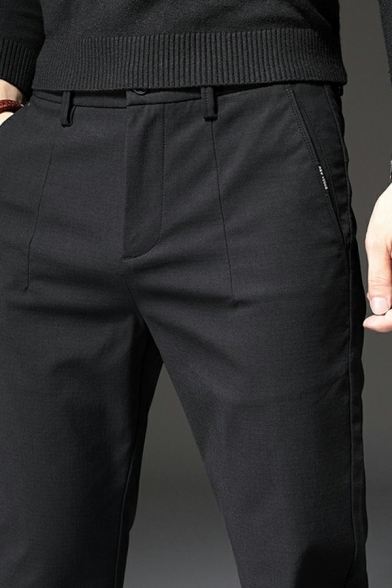 Dashing Mens Pants Solid Color Full Length Straight Leg Mid Rise Slim Fitted Zip Closure Pants