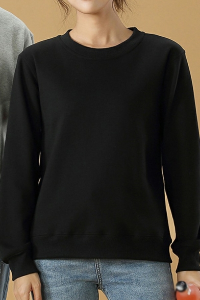 Fashionable  Mens Sweatshirts Solid Color Long Sleeve Round Neck Rib Cuffs Relaxed Fit  Sweatshirts
