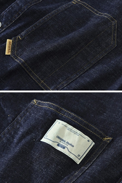 Guys Basic Plain Jacket Pocket Detail Spread Collar Button Down Regular Fitted Denim Jacket