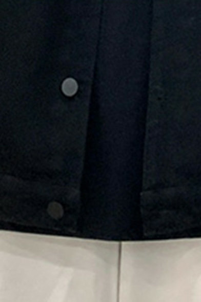 Guys Fashion Jacket Paisley Print Patchwork Button Placket Turn-Down Collar Baggy Denim Jacket