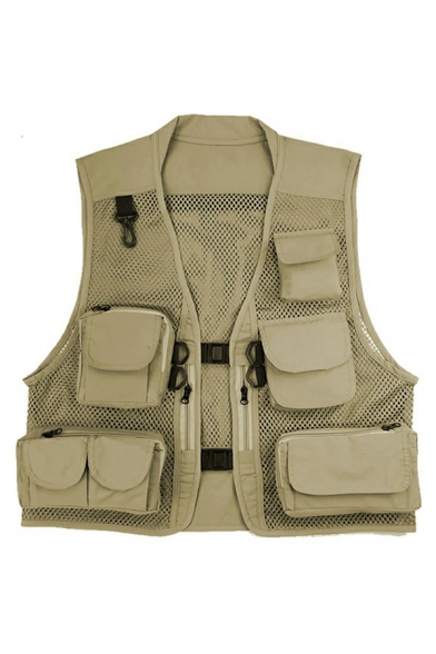 Men Modern Vest Plain Color V-Neck Flap Pocket Design Regular Fitted Vest