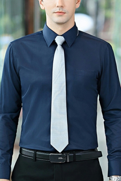 Men Urban Shirt Solid Color Long Sleeves Lapel Collar Skinny Button Down Shirt