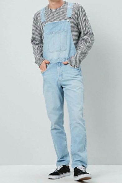 Mens Stylish Overall Whole Colored Pocket Decorated Fitted Straight Full Length Overall