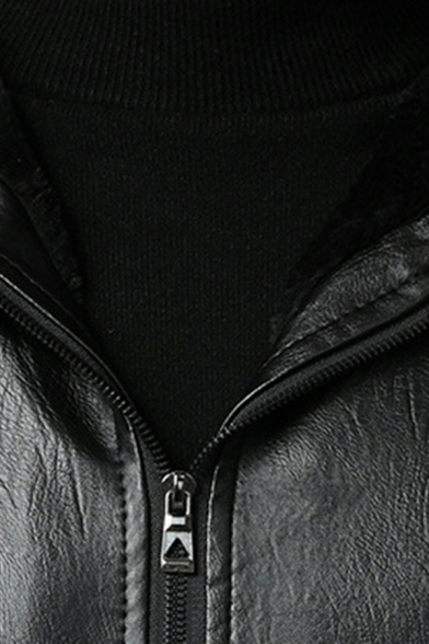 Popular Guys Jacket Plain Drawcord Long Sleeves Relaxed Fit Zipper Hooded PU Jacket