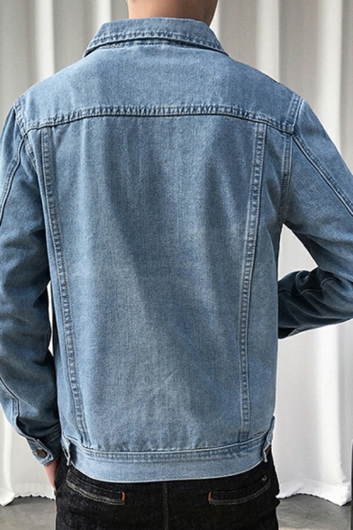 Popular Mens Denim Jacket Pure Color Button down Long Sleeve Turn down Collar Regular Fit Jacket
