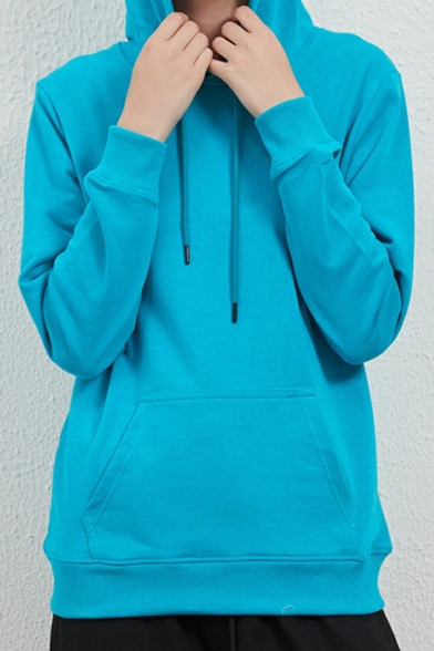 Simple Men's Hoodie Solid Color Drawstring Kangaroo Pocket Long Sleeve Regular Fit Hooded Sweatshirt