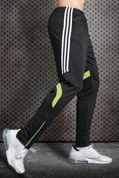 Sporty Mens Pants Stripe Pattern Mid-Rise Elastic Waist Full Length Slim Fit Pants