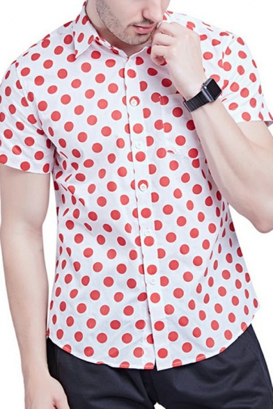 Stylish Mens Shirt All Over Polka Dot Lapel Collar Short Sleeve Relaxed Button Closure Shirt
