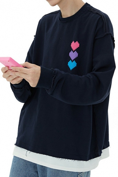 Trendy Men's Sweatshirt Crew Neck Faux Twinset Love Print Long Sleeves Regular Fit Sweatshirt
