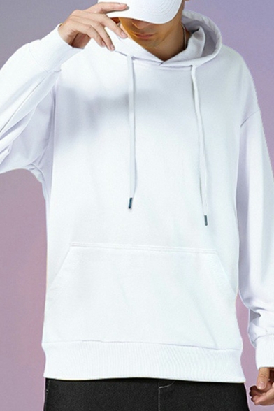 Basic Drawstring Hoodie Solid Color Long Sleeve Regular Fitted Hoodie for Men