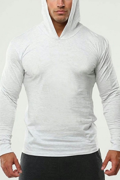Basic Men's Hoodie Solid Color Long Sleeve Regular Fit Hooded Sweatshirt