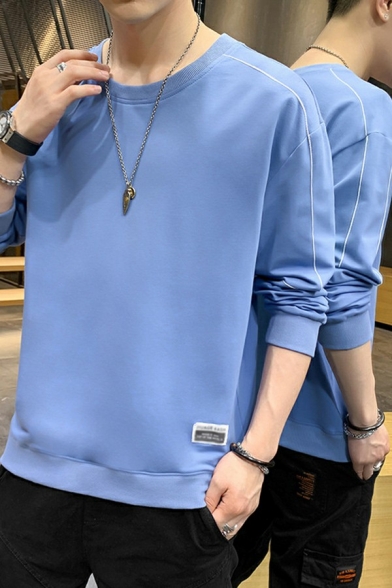 Basic Men's Sweatshirt Round Neck Contrast Line Long-Sleeved Regular Fit Sweatshirt