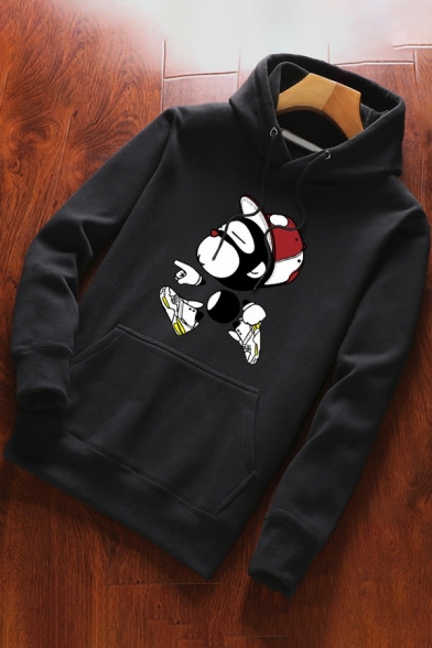 Casual Hoodie Cartoon Printed Long-sleeved Pocket Decoration Drawcord Relaxed Hoodie for Guys