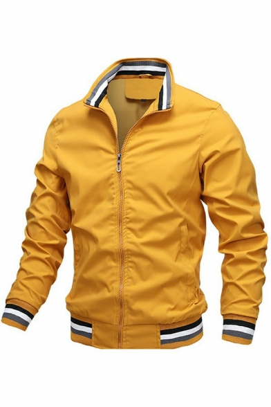 Creative Boys Jacket Contrast Line Stand Collar Long Sleeve Regular Fitted Zip Up Jacket