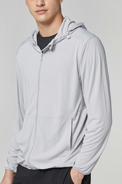 Creative Men's Coat Plain Zip Designed Pocket Detail Slim Fit Long-sleeved Hooded Coat