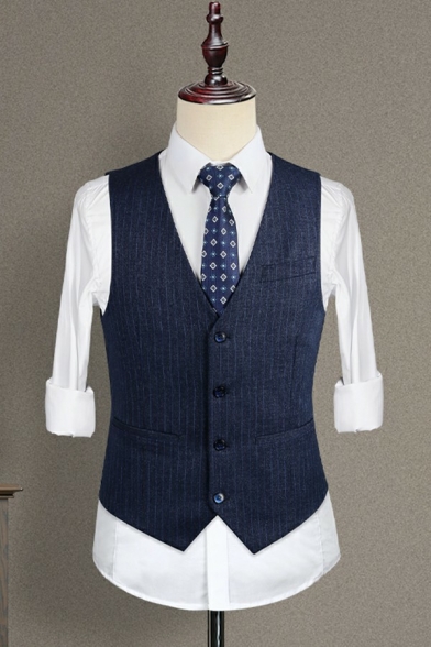 Metrosexual Suit Vest Solid V-Neck Pocket Detailed Button Up Slim Fit Suit Vest for Men