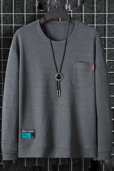 Urban Sweatshirt Figure Printed Pocket Decorate Relaxed Long Sleeves Sweatshirt for Men