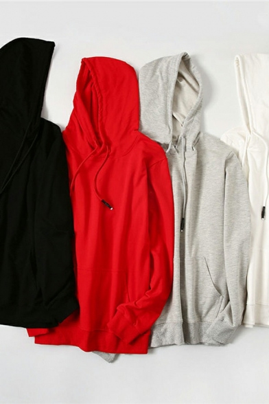 Basic Mens Hoodie Solid Color Drawstring Pocket Front Long Sleeve Regular Fit Hoodie